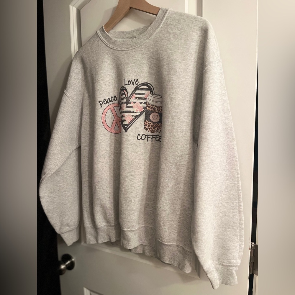 Gray Peace Love Coffee Sweatshirt